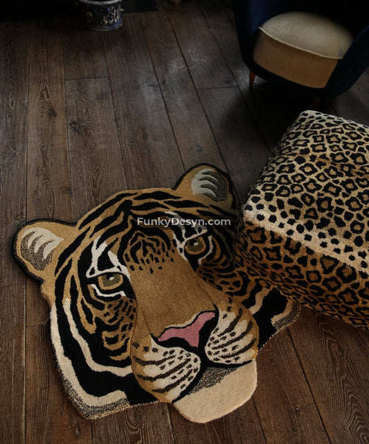 Tiger Head Hand Tufted Rug