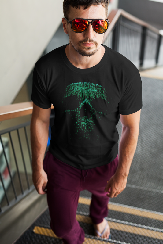 Green Binary Skull T Shirt